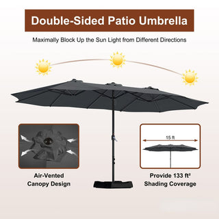 15FT Rectangular Patio Umbrella with Base & Crank Lift – Large Outdoor Market Umbrella for Backyard, Deck & Poolside