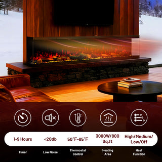 Panoramic 3-Sided Multi-Color LED Flame Wall-Mounted & Recessed Electric Fireplace