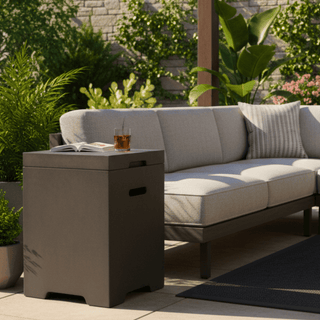 Propane Tank Cover Table, Outdoor Cylinder Hideaway Table for Gas Fire Pit and Gas Griddle, Outdoor Side Table for Fire Pit, Light Concrete