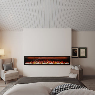 Mounted Electric Fireplace – Black LED, Remote Control, Multiple Sizes (50 in–88 in)