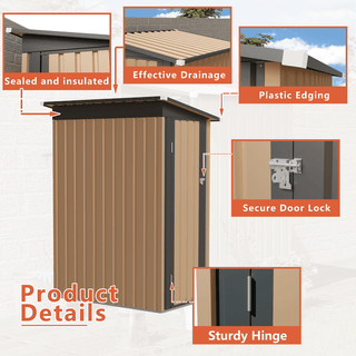 5 x 3 FT Metal Garden Storage Shed with Pent Roof & Side Hinged Door, Compact Outdoor Tool Shed for Patio, Backyard & Lawn Storage