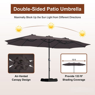 15FT Rectangular Patio Umbrella with Base & Crank Lift – Large Outdoor Market Umbrella for Backyard, Deck & Poolside