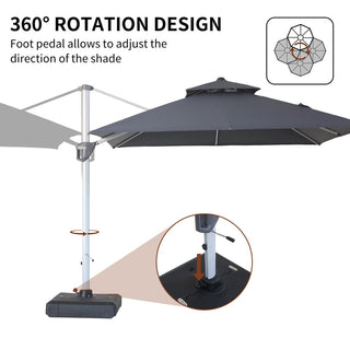 10 Ft Square Aluminum 360° Cantilever Patio Umbrella with Cover – Outdoor Yard Market Shade