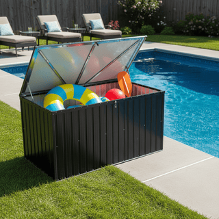 Large Outdoor Metal Storage Box, Heavy Duty Weatherproof Storage Chest for Garden, Patio, Backyard Tools & Equipment