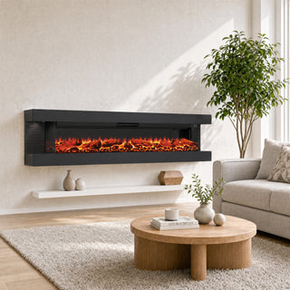 50"/60"/72" Wall-Mounted Electric Fireplace with Suspended LED Lighting, Modern Indoor Fireplace for Living Room