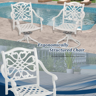 Mondawe 2-Piece White Cast Aluminum Swivel Bar Stools for Outdoor Patio, Garden & Bar Height Seating
