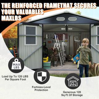 8x8 ft Outdoor Storage Shed with 4 Windows, Lockable Double Doors & Weather-Resistant Steel Frame – Garden Tool Shed