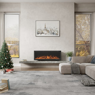 50/60/72-Inch Wall-Mounted & Recessed Electric Fireplace with Overheat Protection, Black