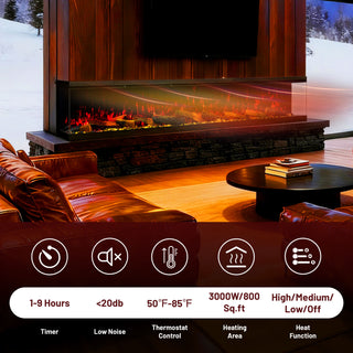 Panoramic 3-Sided Multi-Color LED Flame Wall-Mounted & Recessed Electric Fireplace