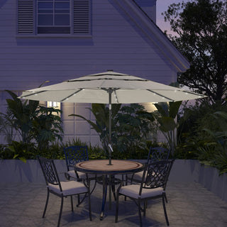 10FT 3-Tier Solar LED Patio Umbrella with Tilt & Crank, Aluminum Market Umbrella for Backyard, Deck & Garden