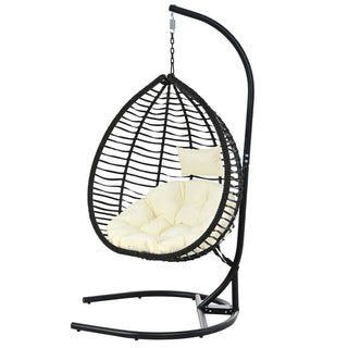 Foldable Rattan Hanging Egg Chair with Stand – Indoor & Outdoor Swing Chair for Porch, Garden & Balcony