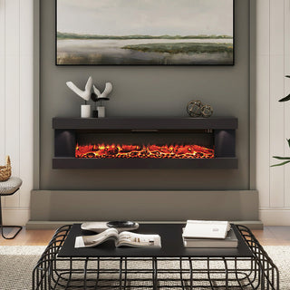 50"/60"/72" Wall-Mounted Electric Fireplace with Suspended LED Lighting, Modern Indoor Fireplace for Living Room