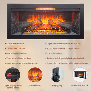 42-Inch Infrared Electric Fireplace with Removable Mantel & Insert – Touch Panel Electric Fireplace Heater for Home Decor