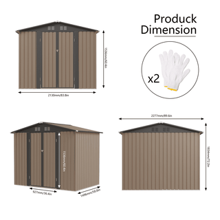 8 x 6 FT Galvanized Steel Garden Storage Shed with Apex Roof, Outdoor Metal Tool House for Patio, Backyard & Lawn Equipment Storage