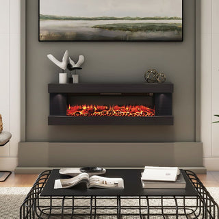 50"/60"/72" Wall-Mounted Electric Fireplace with Suspended LED Lighting, Modern Indoor Fireplace for Living Room