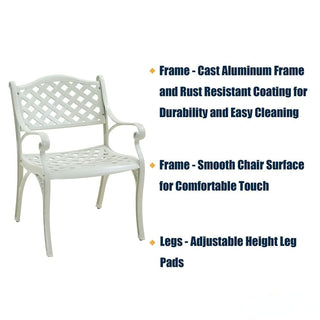Mondawe 5-Piece Outdoor Cast Aluminum Dining Set with Round Table & 4 Ergonomic Chairs in Bronze/White for Patio & Garden