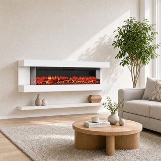32"/50"/60"/72" Wall-Mounted Electric Fireplace with Suspended LED Lighting, Modern Indoor Fireplace for Living Room