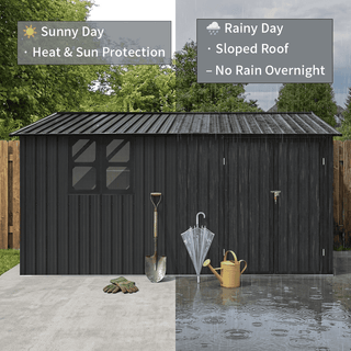 12x10 FT Metal Garden Shed Outdoor Storage, Multi-Color (White/Black/Grey/Brown) with Window & Shelving, Heavy Duty Garden Tool Shed for Backyard & Patio