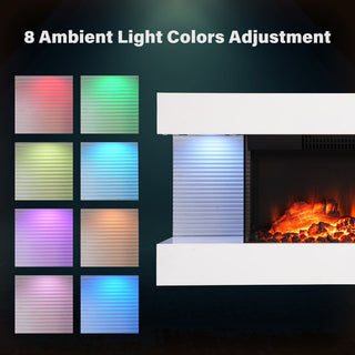 32"/50"/60"/72" Wall-Mounted Electric Fireplace with Suspended LED Lighting, Modern Indoor Fireplace for Living Room