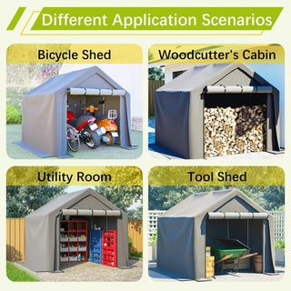 8x8 / 6x6 FT Multi-Purpose Outdoor Storage Shelter with Roll-Up Doors, Waterproof & UV-Resistant Portable Canopy for Garden, Tools & Equipment