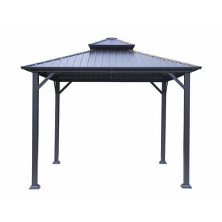 10x10 FT Steel Frame Hardtop Gazebo with Double Roof, Netting & Ceiling Hook for Patio & Backyard