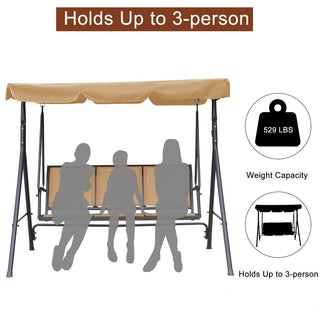 3-Person Beige Patio Swing Chair with Adjustable Waterproof Canopy for Outdoor Garden Backyard
