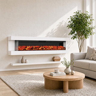 32"/50"/60"/72" Wall-Mounted Electric Fireplace with Suspended LED Lighting, Modern Indoor Fireplace for Living Room