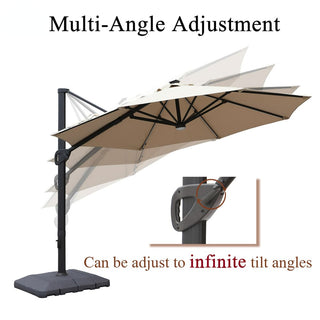 11ft Solar LED Market Umbrella with Base – Outdoor Round Patio Umbrella with Crank & Aluminum Pole