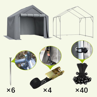 8x8 / 6x6 FT Multi-Purpose Outdoor Storage Shelter with Roll-Up Doors, Waterproof & UV-Resistant Portable Canopy for Garden, Tools & Equipment