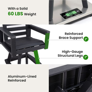 Outdoor 360° Swivel Bar Stool – All-Weather HDPE Patio Bar Chair with Ladder Back & Wood-Grain Finish