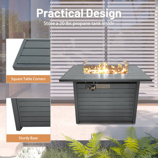 11'' H x 42'' L Steel Propane Outdoor Fire Pit Table with Lid