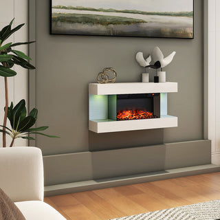 32"/50"/60"/72" Wall-Mounted Electric Fireplace with Suspended LED Lighting, Modern Indoor Fireplace for Living Room
