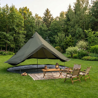 16.4FT 4-Season Bell Tent with Stove Jack, Waterproof Canvas Glamping Yurt Tent for 8-10 Persons, Large Family Camping & Outdoor Parties (Green/Beige)