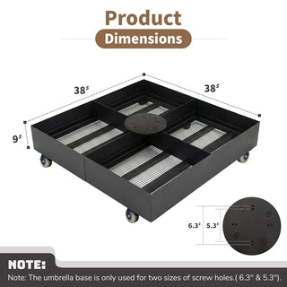 1100LBS Heavy Duty Wheeled Umbrella Base – Detachable Steel Patio Umbrella Stand for Large Cantilever Umbrellas