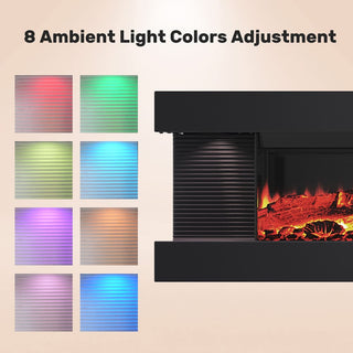 50"/60"/72" Wall-Mounted Electric Fireplace with Suspended LED Lighting, Modern Indoor Fireplace for Living Room