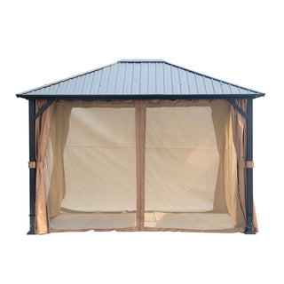 10x12 FT Heavy-Duty Hardtop Gazebo with Galvanized Steel Roof & Mosquito Netting for Patio & Backyard