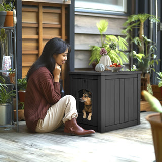 Dog House for Small to Large Sized Dogs, Outdoor and Indoor Doghouse with Durable Weatherproof Resin, Multi-Functional Pet House(Black, Medium)