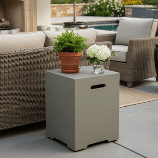 Propane Tank Cover Table, Outdoor Cylinder Hideaway Table for Gas Fire Pit and Gas Griddle, Outdoor Side Table for Fire Pit, Light Concrete