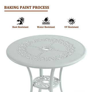 25" Round Ivory Cast Aluminum Outdoor Bistro Table with 1.9" Umbrella Hole, Standard Height for Patio, Balcony & Garden
