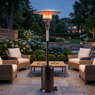 47,000 BTU Stainless Steel Propane Patio Heater with Adjustable Heat & Wheels for Patio, Backyard & Outdoor Gatherings