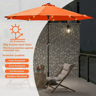 9ft Solar LED Patio Umbrella – Outdoor Market Umbrella with 32 LED Lights, Tilt & Crank