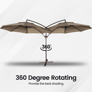 11 FT Steel Pole Solar LED Offset Patio Umbrella with 360° Rotation & Easy Crank – Outdoor Hanging Cantilever Umbrella for Patio & Garden