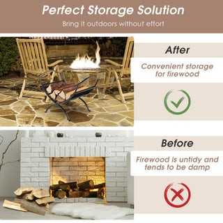 19 Inch Folding Fireplace Log Rack with Convenient Handle