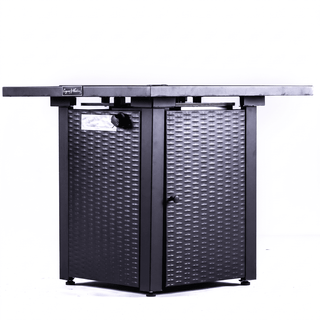 50,000 BTU Outdoor Propane Fire Pit Table, ETL Certified Gas Fire Pit with Side Door, Wood-Look Tabletop & X-Shaped Base