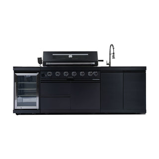 43-Inch Deluxe Outdoor Kitchen BBQ Island Grill, 6-Burner 85,000 BTU Stainless Steel Gas Grill with Wine Cooler, Refrigerator, Rotisserie Kit, Granite Countertop & Sink