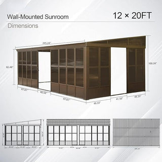 Wall-Mounted Sunroom Lean-To Solarium with Galvanized Steel Roof, Lockable Sliding Door & Detachable PVC Screen for Patio Deck
