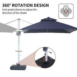 10 Ft Square Aluminum 360° Cantilever Patio Umbrella with Cover – Outdoor Yard Market Shade