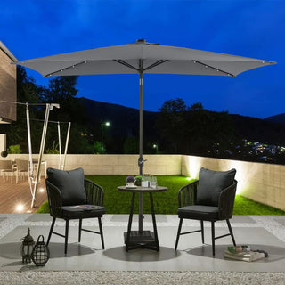 10Ft Outdoor Rectangular Umbrella with 26 Solar-Powered LED Lights, Crank and Tilt