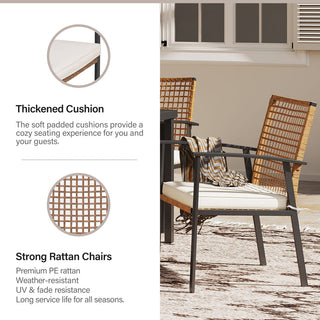 5-Piece Wicker Patio Dining Set with Cushioned Chairs & Square Table with Umbrella Hole for Backyard, Garden & Poolside