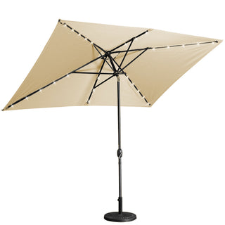 10Ft Outdoor Rectangular Umbrella with 26 Solar-Powered LED Lights, Crank and Tilt